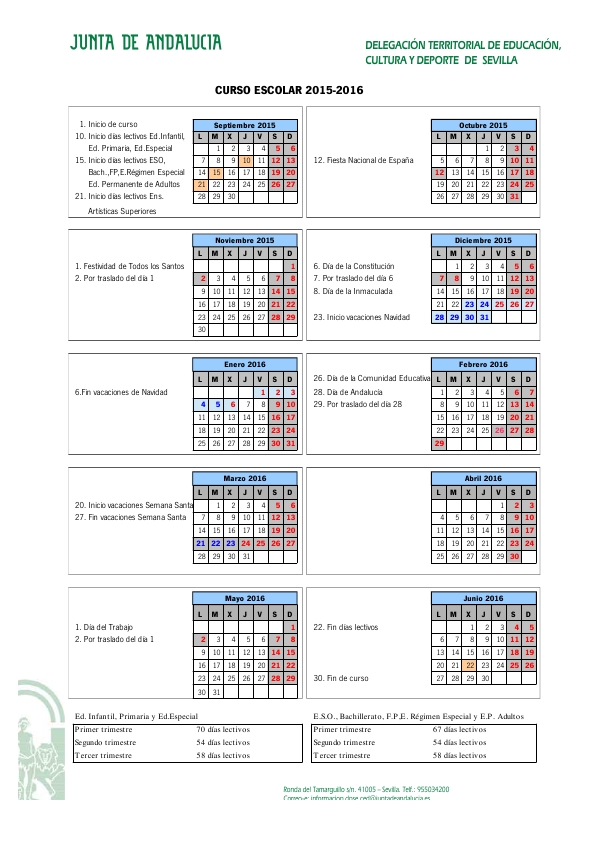 Calendario escolar 15-16